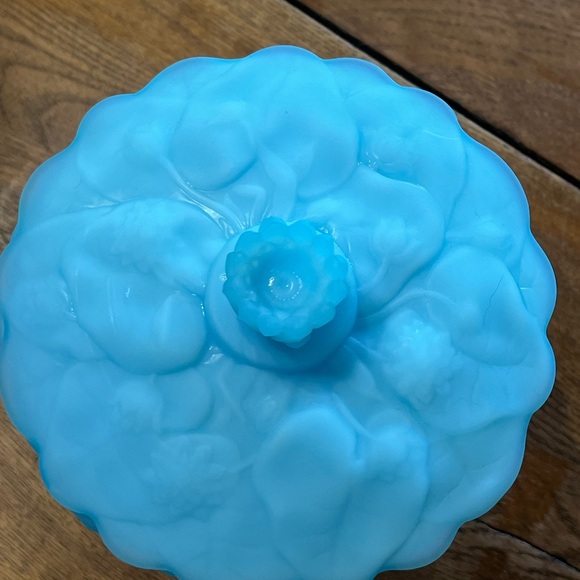 Fenton Azure Blue Floral Glass Compote - Picture 3 of 3